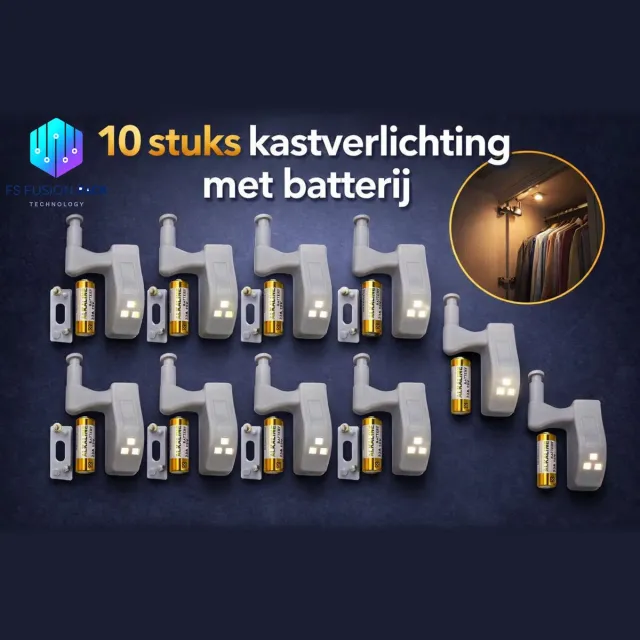 FS Fusion Pack 10 Pack! Automatische Kast Verlichting - Scharnierverlichting - Kastverlichting -FS Fusion Pack – (10 stuks) – Warm & Koud LED Licht – Met Batterij Scharnier - LED - Koud Licht - Set van 10 - incl. Batterijen-Ikea Pax, keuken meubels woning