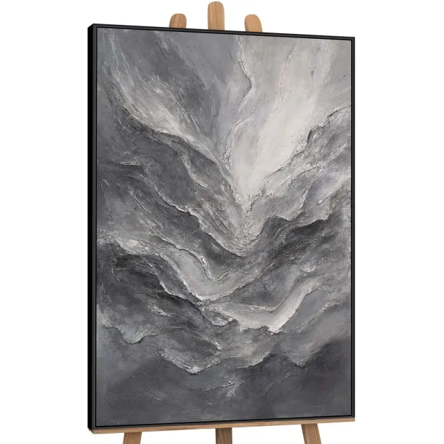 YS Canvas schilderij handgeschilderd memory of rocks abstract – YS-Art Gallery – Luxe wanddecoratie voor woonkamer – Modern schilderij voor slaapkamer en hal Black