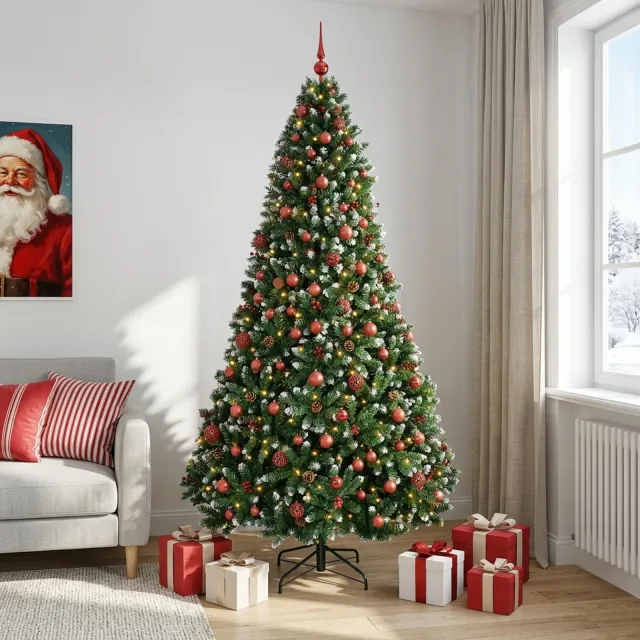 vidaXL Kunstkerstboom groen met kerstbal 210 cm 300 LED's Warmwit