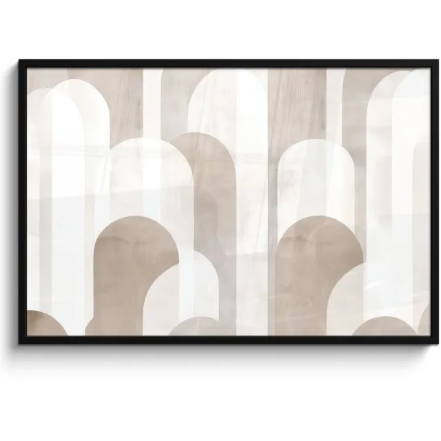 FrameYourWall Poster in lijst - Fotolijst 120x80 cm - Posters - Abstracte bogen - Modern - Beige - Posterlijst zwart - Decoratie - Wanddecoratie woonkamer - Muurdecoratie slaapkamer Bogen - Beige