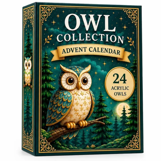 SWGOTA Uilen-adventskalender 2026 met 24 platte acryluilen, diverse ontwerpen en geïllustreerde doos Meerkleurig
