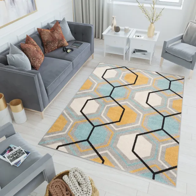Tapiso Lazur Vloerkleed Grijs Modern Woonkamer Tapijt Maat- 80x150 Grijs Geel Zwart