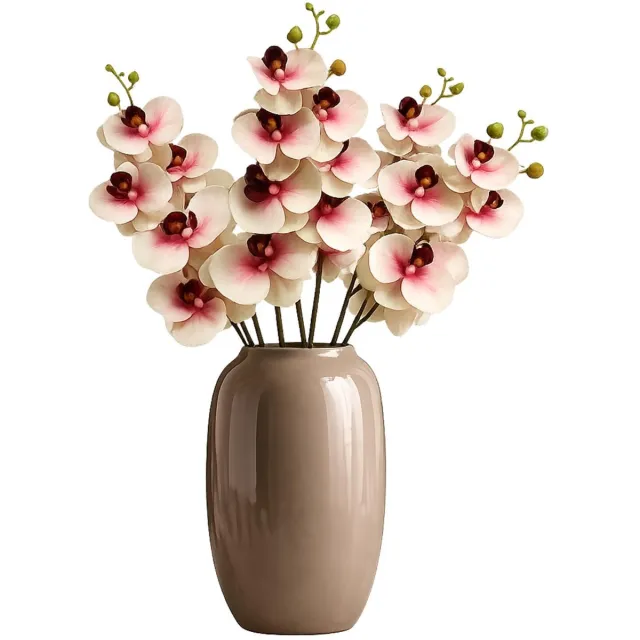 Bellatio Design Kunstbloem Orchidee Bora - 6x - roze - 77 cm - losse steel - kunst zijdebloemen - Phalaenopsis
