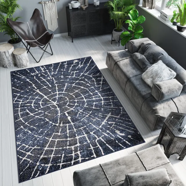 Tapiso Breeze K Vloerkleed Donkerblauw Hout Modern Tapijt