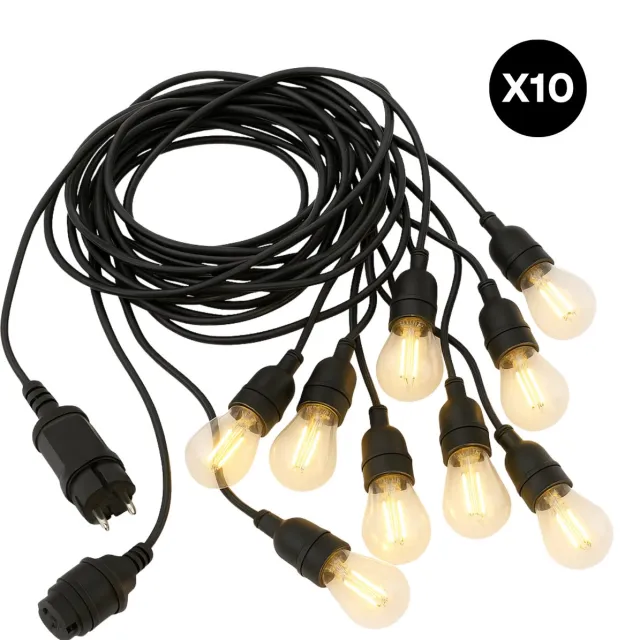Cheqo Outdoor Feestverlichting - 12,5 Meter Lang - 20 LED-Lampen - Warm Wit Licht - Tuinverlichting - LED Lichtslinger - Sfeerverlichting Buiten - Adapter Inbegrepen - Feestelijke Verlichting - Fairy Lights