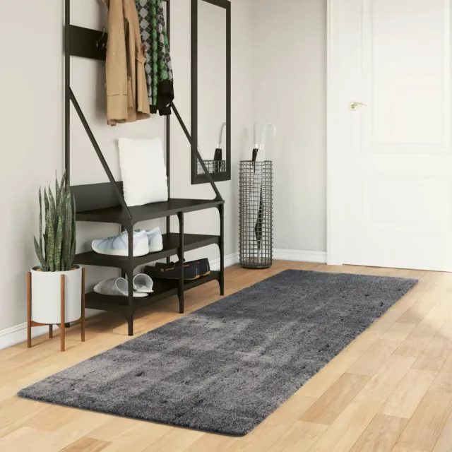 vidaXL Vloerkleed HUARTE laagpolig zacht wasbaar 80x250 cm antraciet, foto 2