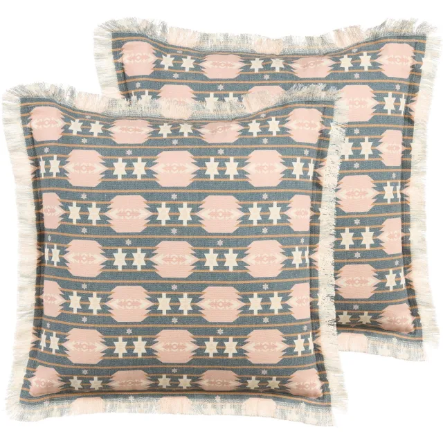 Beliani DIANTHUS - Sierkussen set van 2 - Grijs/Beige - 60 x 60 cm - Polyester Meerkleurig