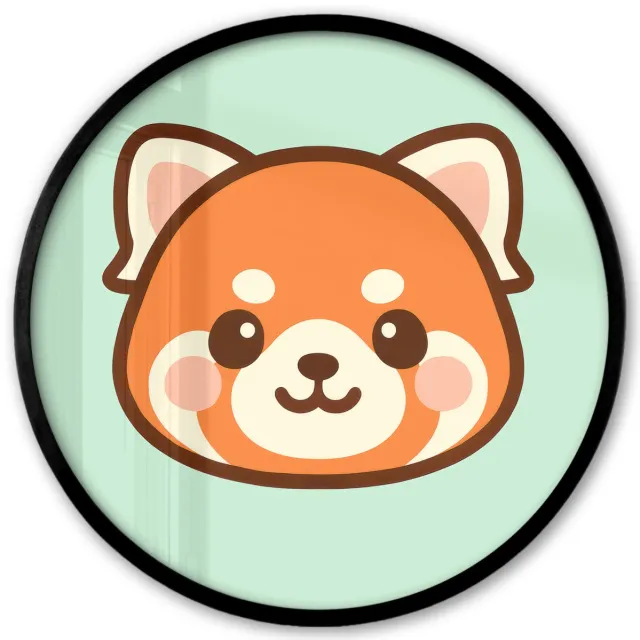 FrameYourWall Poster in lijst Rond - Fotolijst 40x40 cm - Posters - Rode panda - Groen - Cartoon - Ronde posterlijst zwart - Decoratie - Wanddecoratie woonkamer - Muurdecoratie slaapkamer