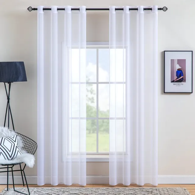 Ibenzoa Luchtige Voilegordijnen Set van Twee, Transparant Polyester, Ideaal voor Woonkamer en Slaapkamer ivoor