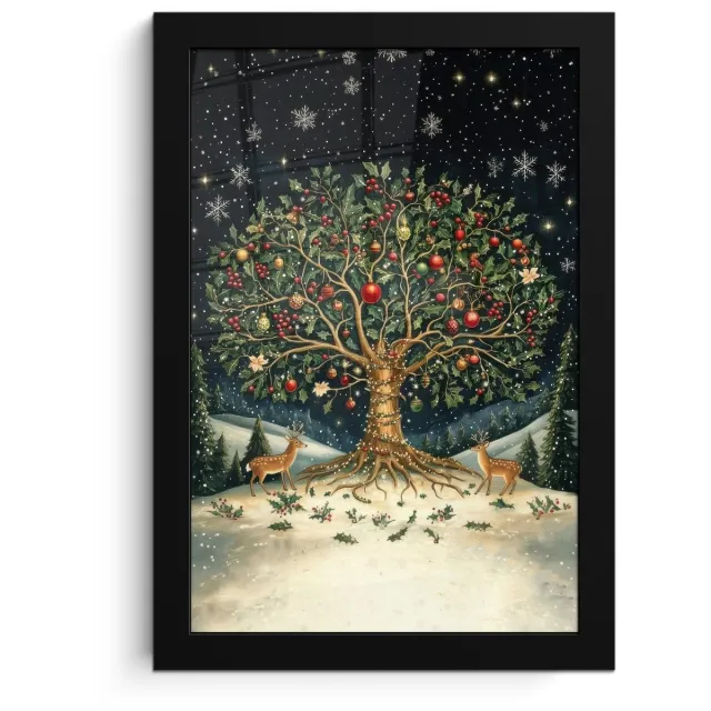 FrameYourWall Poster in lijst - Fotolijst 20x30 cm - Posters - Feestboom - Winterhemel - Kleurrijk - Posterlijst zwart - Decoratie - Wanddecoratie woonkamer - Muurdecoratie slaapkamer - Kerstversiering - Kerstdecoratie voor binnen - Kerstmis