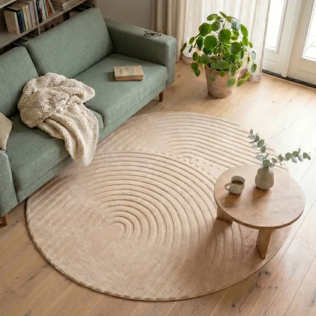 Fraai Rond Scandinavisch vloerkleed - Charm Curves Beige - Ø 200cm