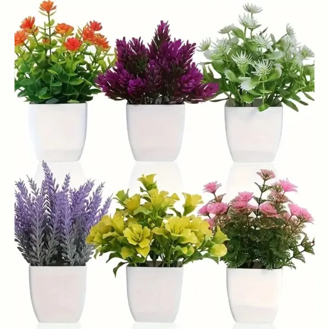 Greenlux GreenLuxe Kunstplanten in Witte Pot – Set van 6 Stuks – Decoratieve Nepplanten – Kunstbloemen voor Woonkamer, Kantoor & Balkon Multi