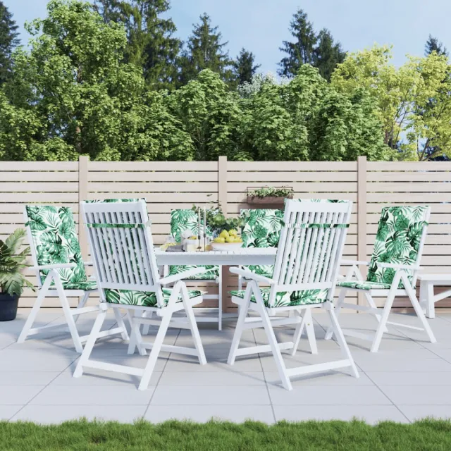 vidaXL Stoelkussens 6 st hoge rug bladpatroon stof Groen