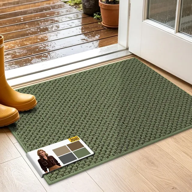 Famanu Deurmat Binnen 50 x 80 cm - Houdt vuil buiten en zorgt voor een schone entree - Antislip en wasbaar - Groen Antraciet