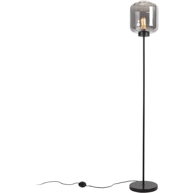 QAZQA smart led design vloerlamp - Qara - zwart met rookglas, incl. 4.9W ledlamp, dimbaar, 161cm, ideaal als keuken, slaapkamer, woonkamer lamp
