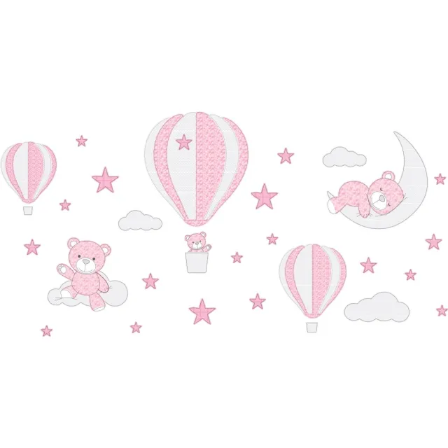 Ambiance Sticker Muurstickers - Heteluchtballonnen en teddyberen in de wolken - Zelfklevende stickers - 100x130cm Multi color