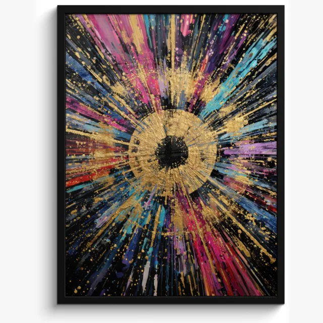 FrameYourWall Poster in lijst - Fotolijst 50x70 cm - Posters - Explosie - Goud - Kleurrijk - Abstract - Posterlijst zwart - Decoratie - Wanddecoratie woonkamer - Muurdecoratie slaapkamer