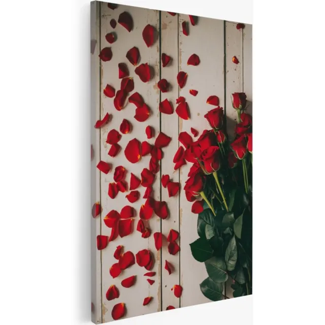 Saammp Canvas Schilderij - rode rozen met roze blaadjes - Abstract - Natuur - Bloemen - 20x30 - Foto op canvas - Wanddecoratie - Muurdecoratie Woonkamer - Kantoor Decoratie Multicolor