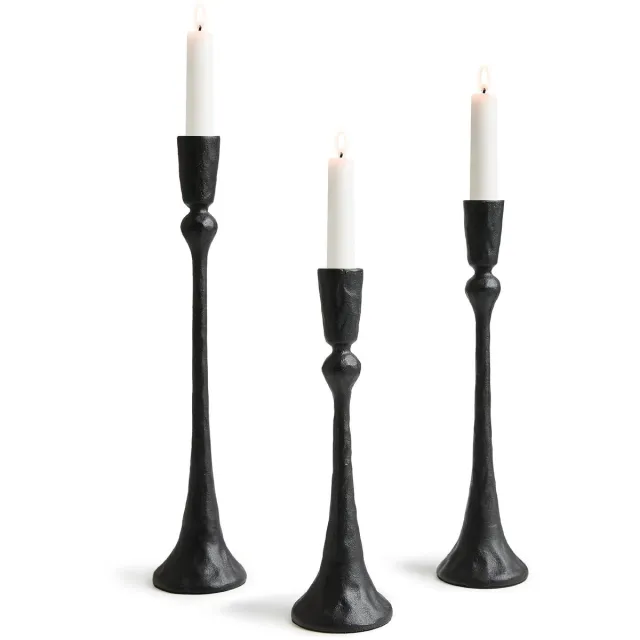 Unyqoos Set van drie vintage gietijzeren kandelaars voor sfeervolle decoratie zwart