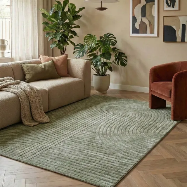 flycarpets Eliora Vloerkleed Modern Japandi - Groen - Laagpolig Tapijt Woonkamer - 240x340 cm