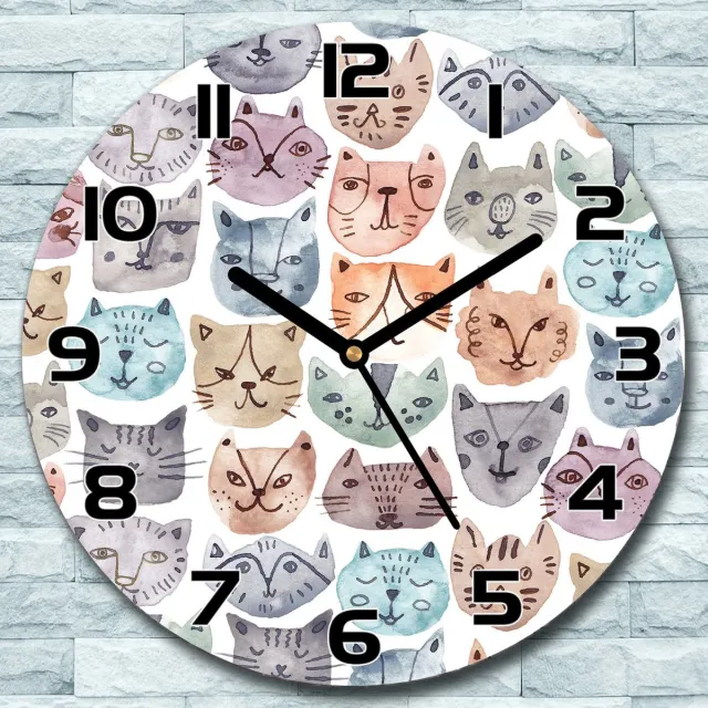 Coloray Wandklok - Kattengezichten Klok Glas - 30fi cm - Groente Wandklok - Wandklok Ronde - Wandklok Modern - Wandklok Keuken - Stille Wandklok Groente - Kattengezichten - Zwarte Handen