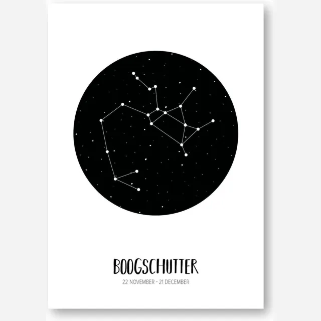 MOODZ design Sterrenbeeld poster Boogschutter | A3 formaat | zwart-wit | MOODZ design