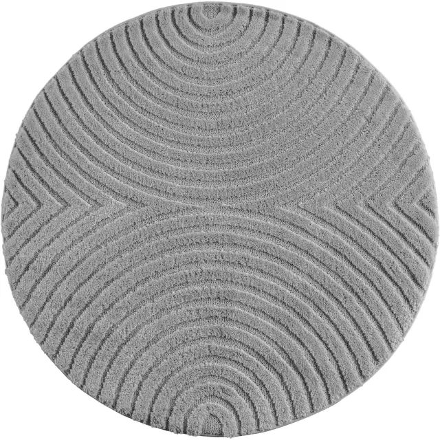 Moonay Kiyaro Arco Vloerkleed Grijs 160 cm rond - Japandi Scandinavisch - Lijnen en Bogen - Hoog- en Laagpolig 3D