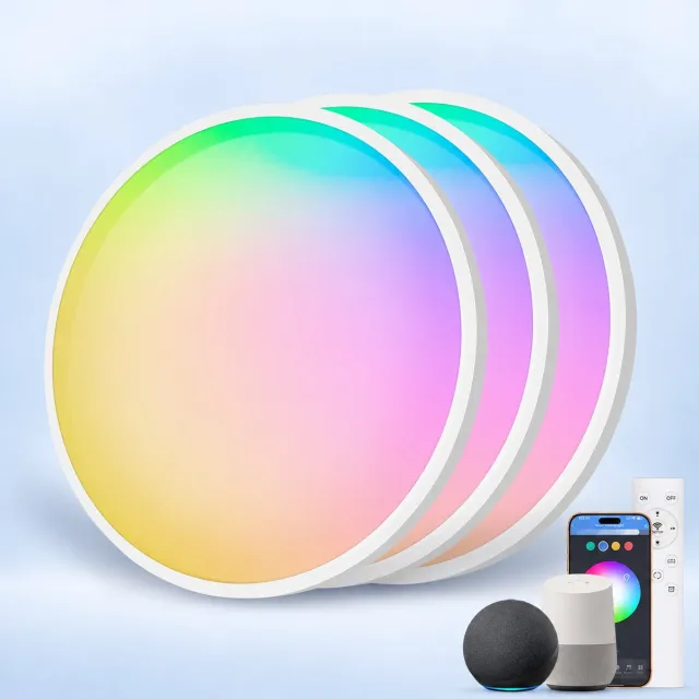 LOVHAUS 3 Stuks RGB LED Plafondlampen 24W 30 cm - Slimme WiFi Lamp - Alexa - Dimbaar - IP54 Wit