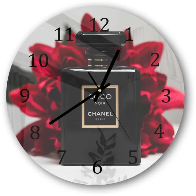 Mydesignglas Grote Glazen Wandklok XXL - Wandklok Rond 30cm - Gehard Glas - Chanel Parfum Zwart - Stille Klok voor Woonkamer & Keuken - Modern Design Black