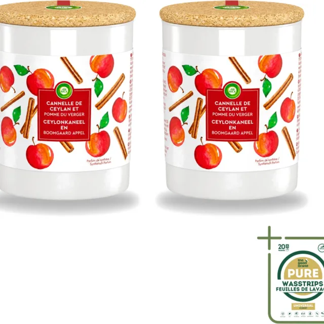 Air Wick 2 x Air Wick - Geurkaars - Kaneel & Boomgaard Appel - 35 Uur Brandduur - Wasstrips - Geurkaars - Kaneel - Boomgaard Appel - Warme Geur - Frisse Geur Rood