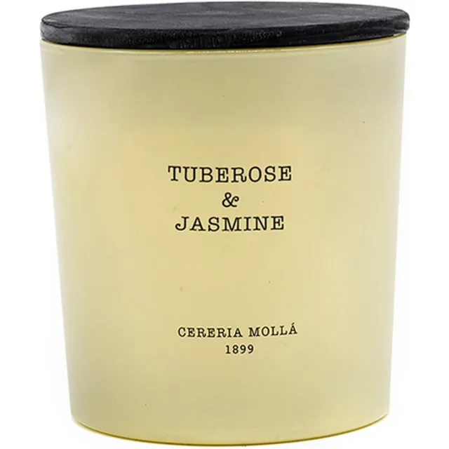 Cereria Mollà 1899 Tuberose & Jasmine - XL Geurkaars met 3 katoenen lonten - 600 gram - 80 branduren. off-white/creme