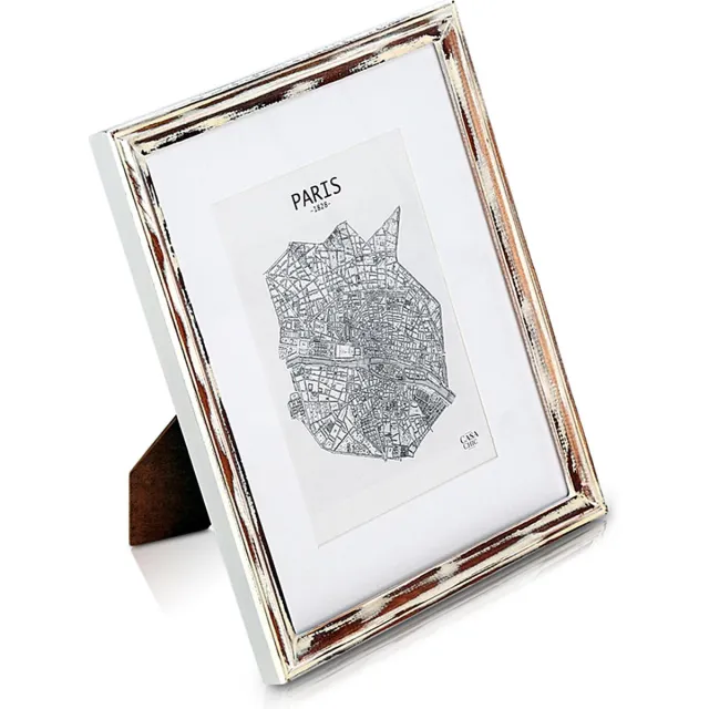 Casa Chic Shabby chic fotolijst 20x25 cm - met passe-partout voor 13x18 foto's - Glasfront - 2 cm lijstbreedte - Echt hout - Bruin wit