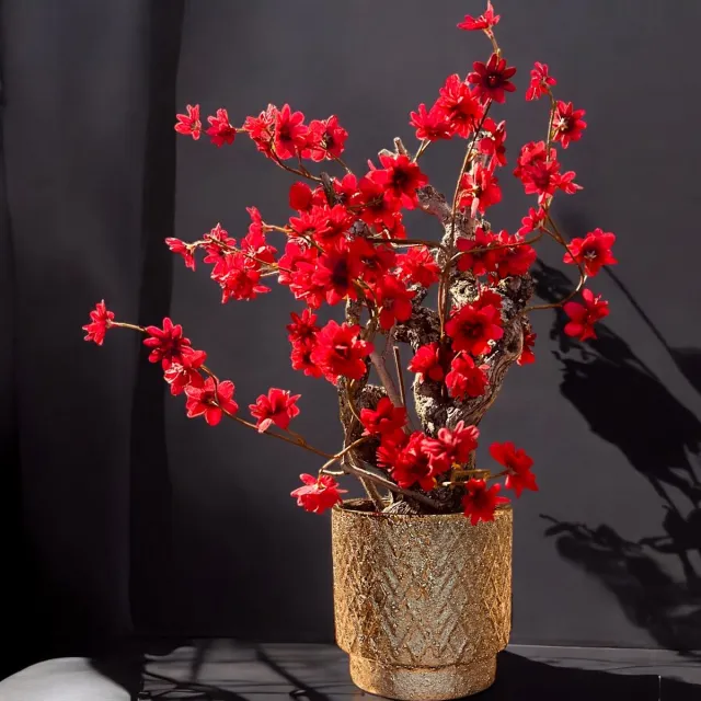 Seta Fiori Kunstbloesemboom Rood 55 cm - Handgemaakt in Nederland - Echte Houten Stam - Kleine Cherry Blossom Sakura voor Binnen
