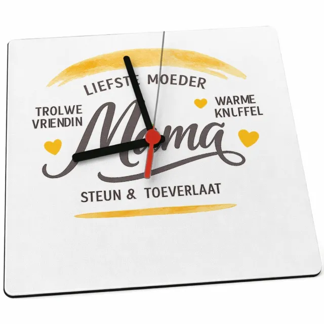 Mr Cadeautjes Klok 19 x 19 - design Een warme, persoonlijke typografische print met een opvallen | cadeau Wit