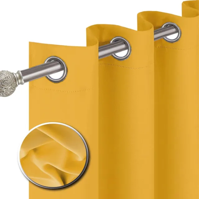 Famanu Verduisterende gordijnen thermisch geïsoleerd - super zachte ringtop oogje zwart gordijnen voor slaapkamer woonkamer verduisterende okergele gordijnen - 117 x 137 cm 2 panelen Okergeel