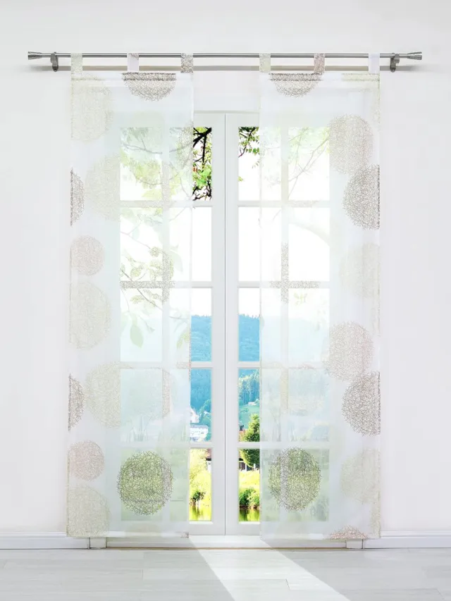 Ibenzoa Transparante Voile Schuifgordijnen Set met Takkenpatroon en Lussen voor Luchtige Decoratie beige