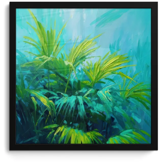 FrameYourWall Poster in lijst - Fotolijst 40x40 cm - Posters - Bladeren - Groen - Schilderij - Abstract - Posterlijst zwart - Decoratie - Wanddecoratie woonkamer - Muurdecoratie slaapkamer