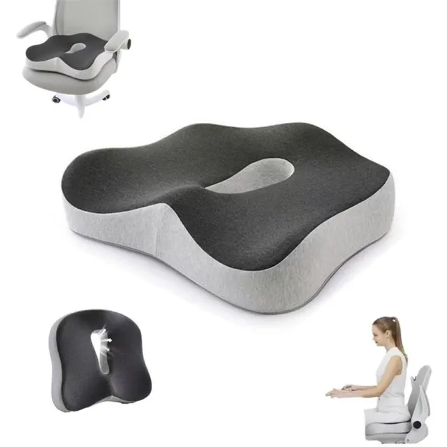 KZQ Orthopedisch zitkussen – Ergonomisch traagschuimkussen voor ontlasting van het stuitje – Ademend & antislip – Houdingscorrectie – Geschikt voor bureaustoelen en autostoelen – 38 x 34 x 7 cm – Grijs