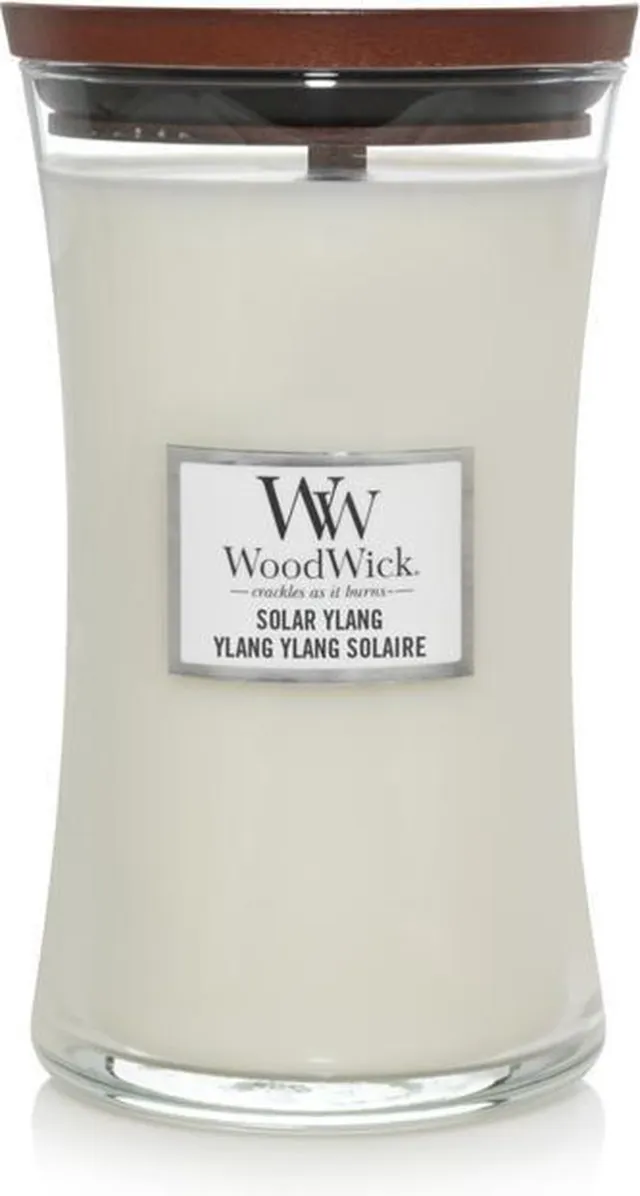 Woodwick Hourglass Large Geurkaars - Solar Ylang - 130 branduren Wit