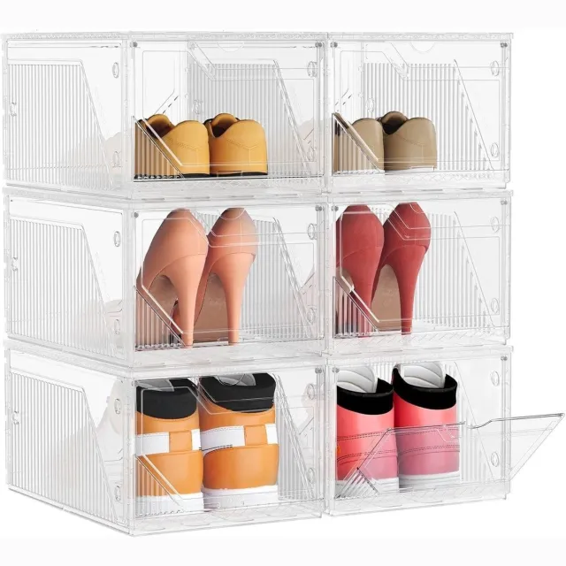 Klarven Schoenendoos Wit - Schoenendoos Stapelbaar - Schoenendoos Transparant - Schoenendozen Set van 6 - Shoebox - Magnetische Sluiting, Ventilatiegat