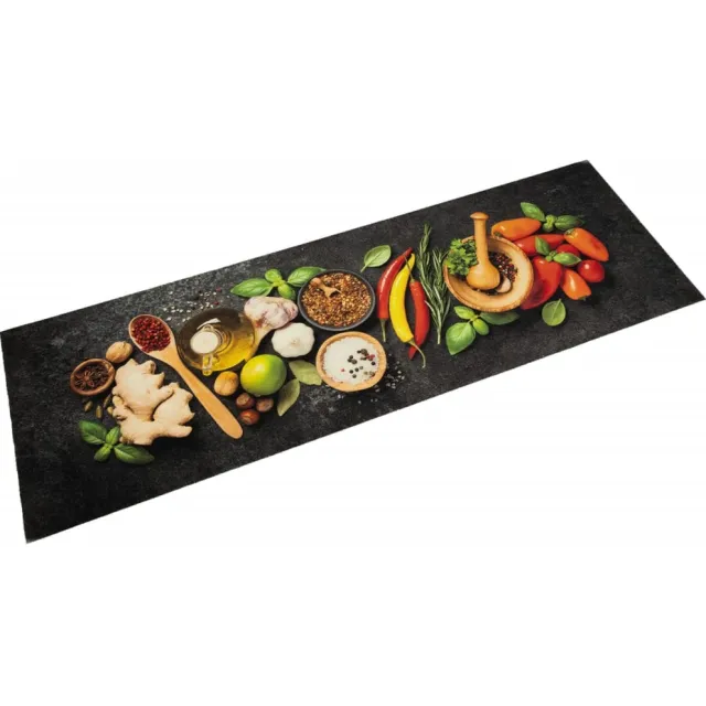 vidaXL Keukenmat wasbaar kruidenprint 60x180 cm fluweel Zwart