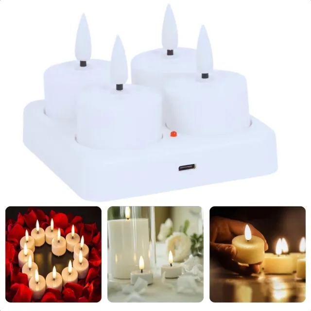 Cheqo Duurzame LED Theelichten - Veilig Alternatief voor Waxinelichtjes - Ambianceverlichting - met USB-oplaadbare Batterijen - Theelichtjes - Theelampjes - Sfeerverlichting - Kunststof - Binnen Verlichting - Lange Levensduur - Kaarsjes NTBB