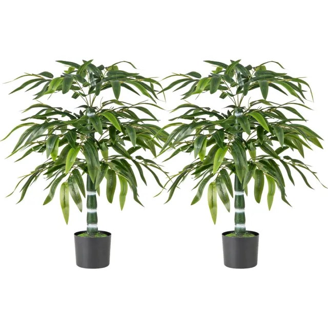 KOMFOTTEU Kunstplanten, set van 2, bamboe, 100 cm in pot, kunstplanten met stammen en verstelbare takken, kunstboom, kamerplant, decoratie, decoratieve plant, kunstbamboeboom, bamboeboom, decoratieve Groen