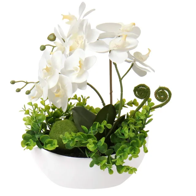 Unyqoos Realistische witte orchidee kunstplant in keramische pot voor decoratie, wit, 35 cm