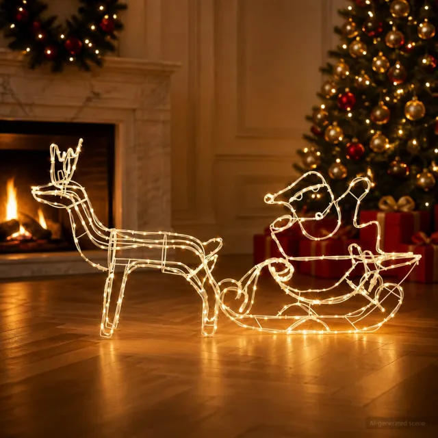 vidaXL Kerstdecoratie rendier en slee LOVIISA 320 LED's Warmwit