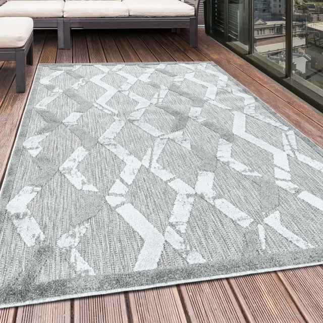 Tapijtenmagazijn Buitenkleed, boho-design, grijs, geschikt voor terras, balkon of keuken, polypropyleen achterkant, afmeting: 80 x 250 cm