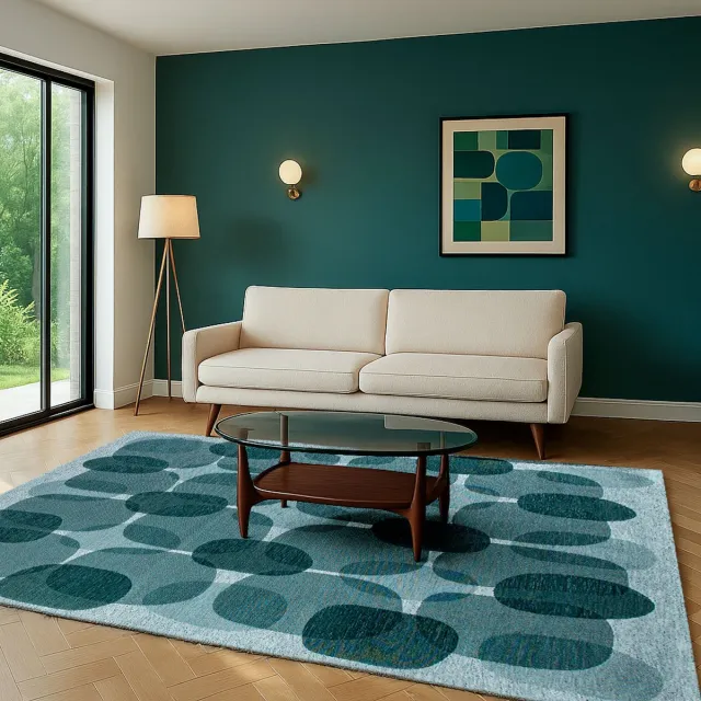 LOLA&MOI Binnen & Buiten Vloerkleed - 80 x 150 cm - Lola&Moi Cafe Green Eggs - Laagpolig Tapijt - Gerecycled PET - Made in Belgium - Circulair Turquoise