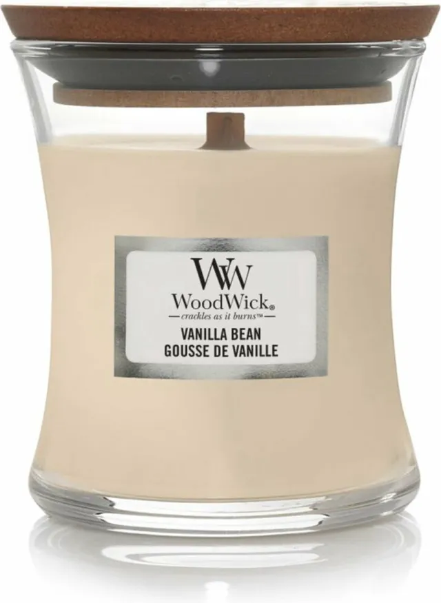 Woodwick Geurkaars Mini Candle - Vanilla Bean - 20 branduren - 85gr - 8 cm / ø 7 cm Naturel