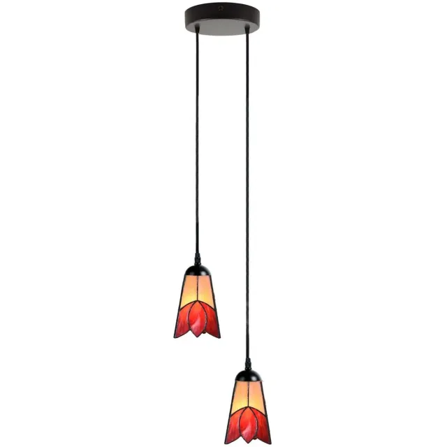 Coloured by Art Tiffany Kroonluchter Fleur de Vanneau Kievitsbloem 2 - Art Deco Trade Rood