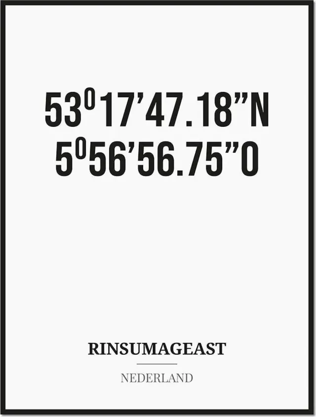 Studio216 Poster/kaart RINSUMAGEAST met coördinaten zwart, wit